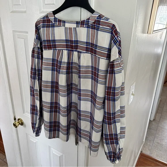 Every Moment Women's L Plaid Popover Blouse Tunic Relaxed Fit Boho Shirt Top - Picture 11 of 12